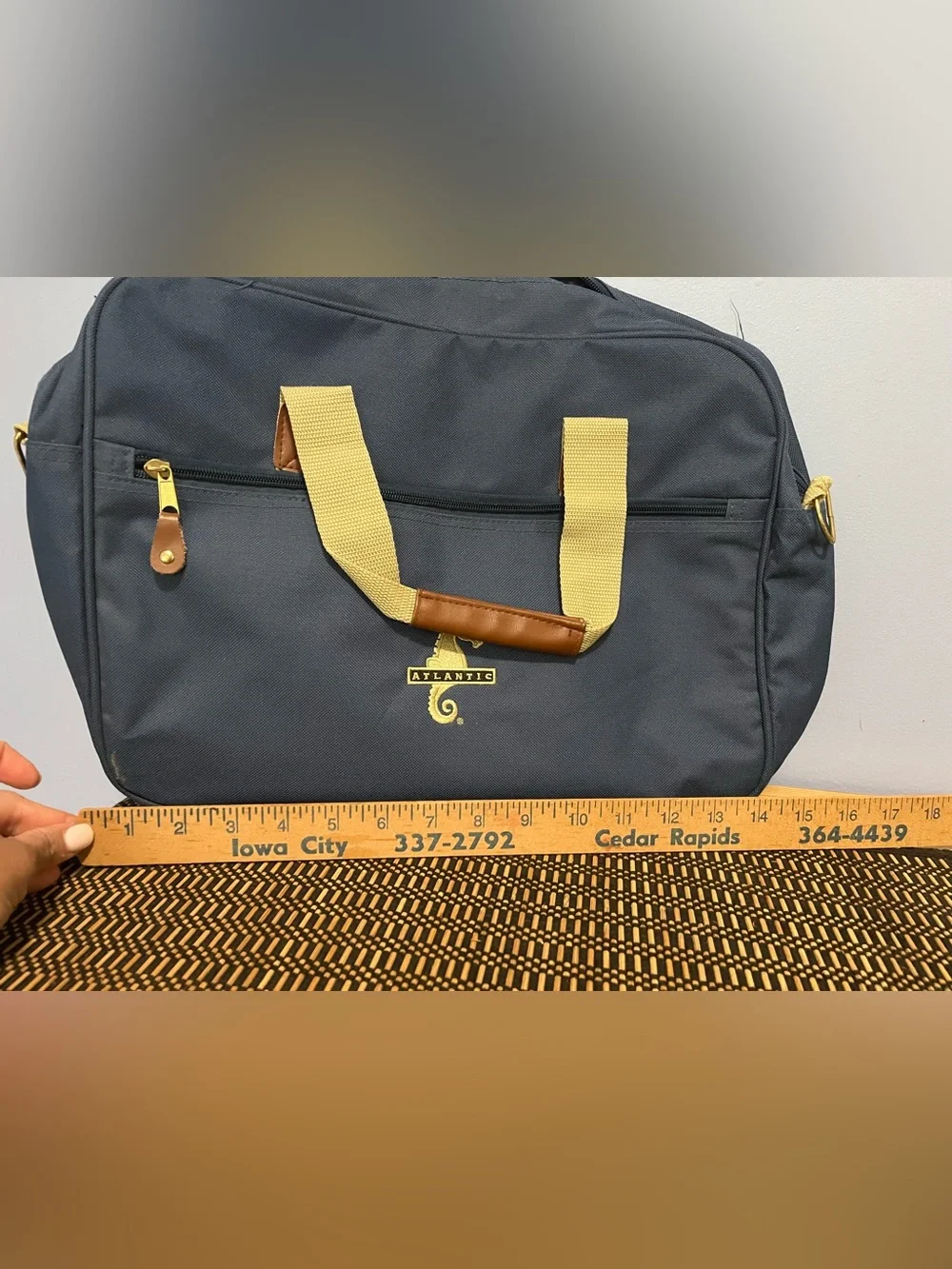 Navy Tote Bag with Yellow Straps